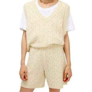 Storets Matching Set 2 pc Harper Cable Knit Sweater Vest And Shorts Set in Cream